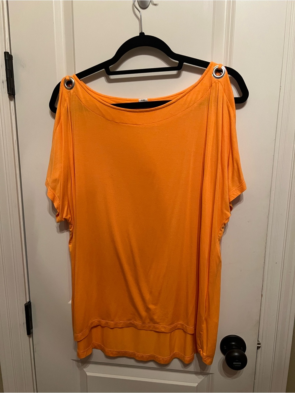 Westbound Bright Orange Cold-Shoulder Tee with Grommet Detail
